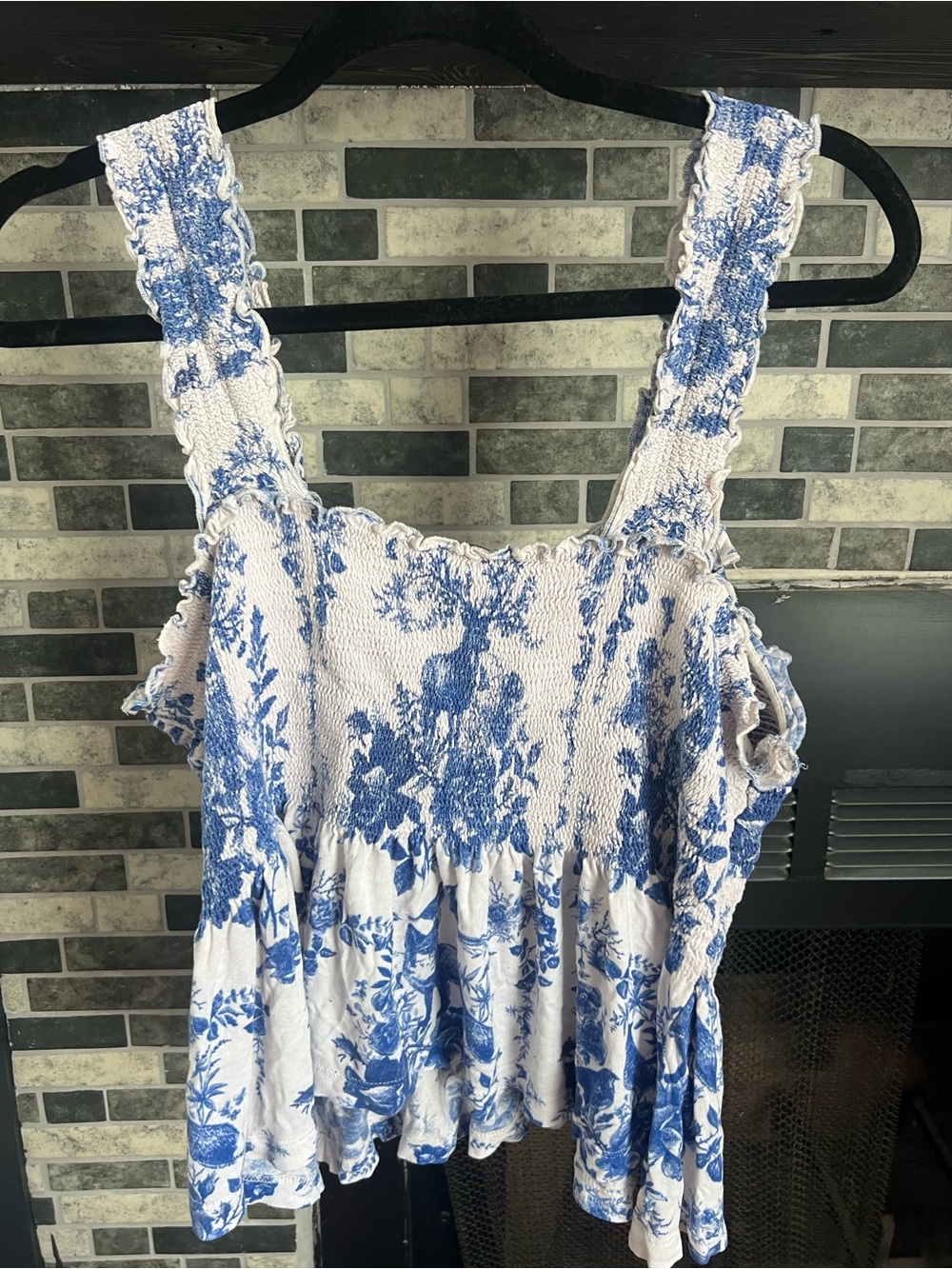 Blue Floral Smocked Peplum Tank Top - Women 1X